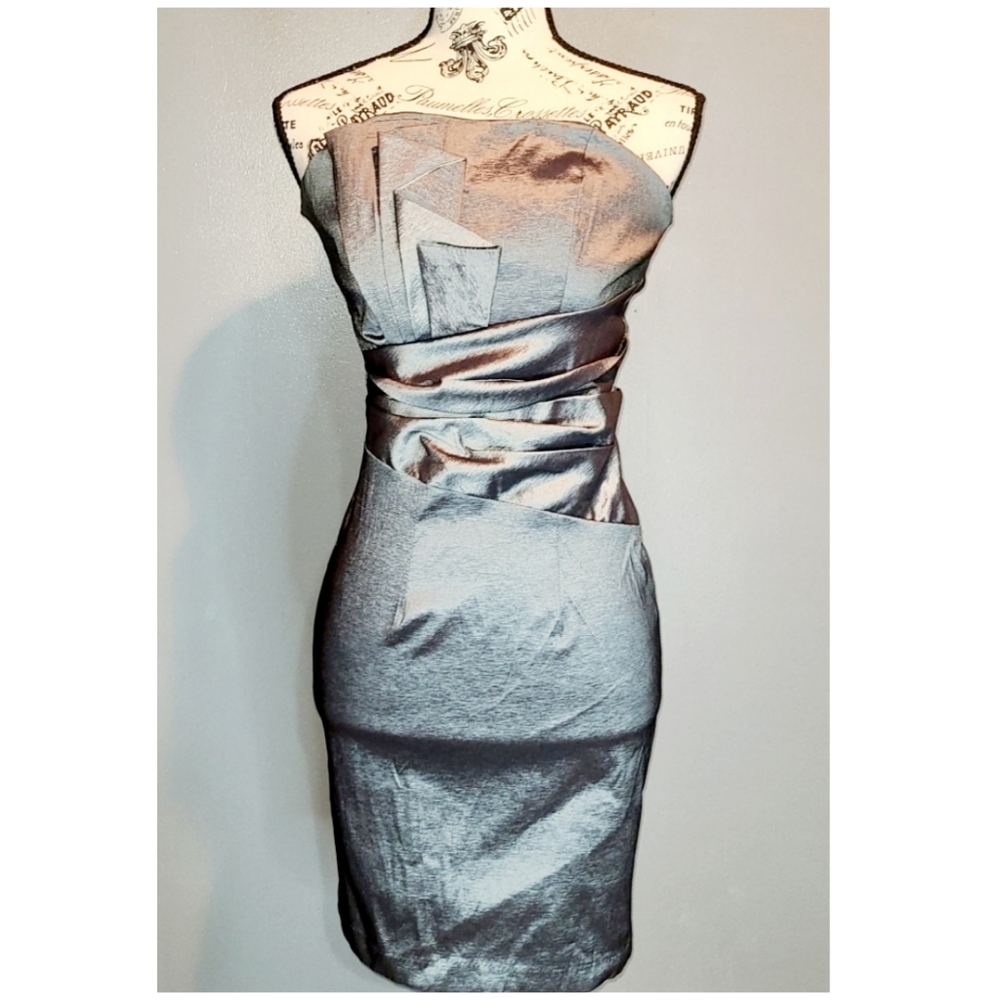 Neblon Pewtee Pleated Strapless Formal Prom Dress